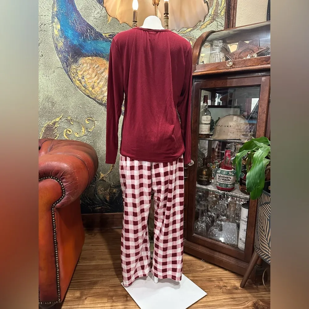 EUC Calvin Klein Red and White sleepwear Track Pants set with Bold Plaid Pattern - Image 5