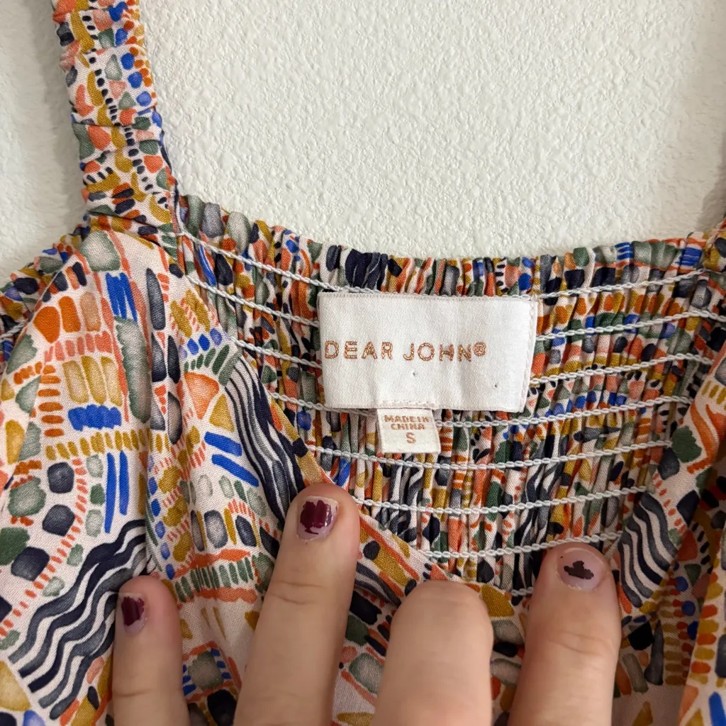 Dear John Women's Faye‎ Strap Tank Dress Mosaic Print Sz Small Orange - Image 8