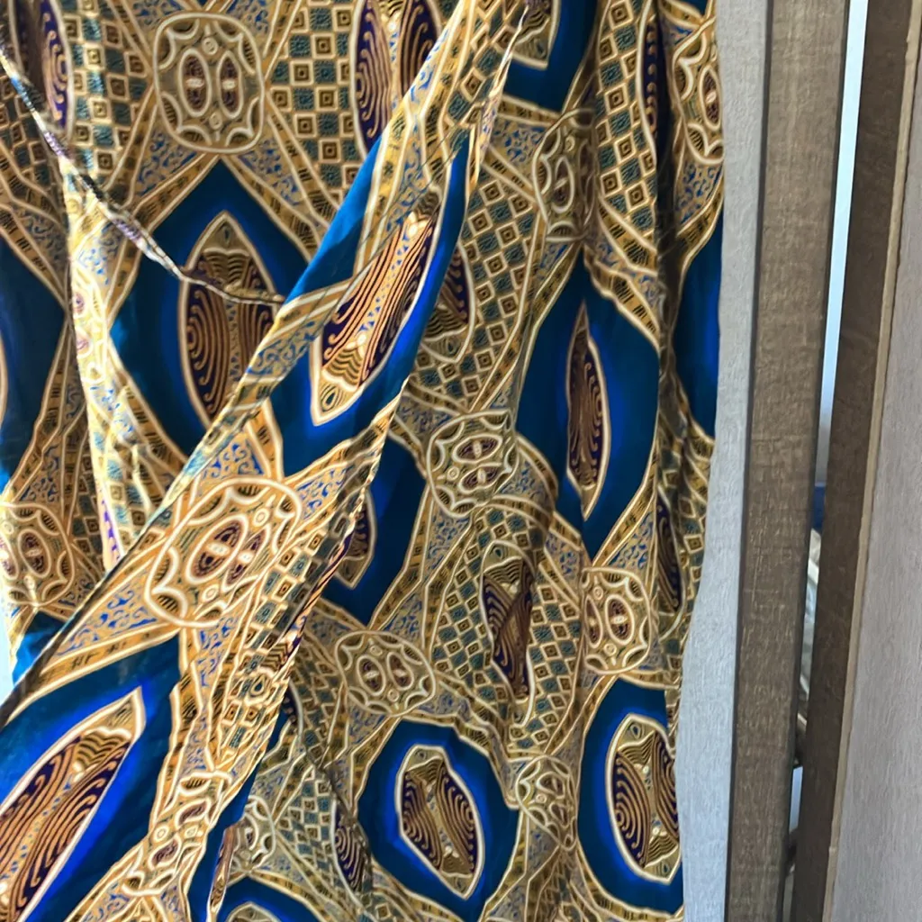 FINAL MARKDOWN Fire Studio Blue and Gold Patterned boho look wrap style skirt 1X - Image 12