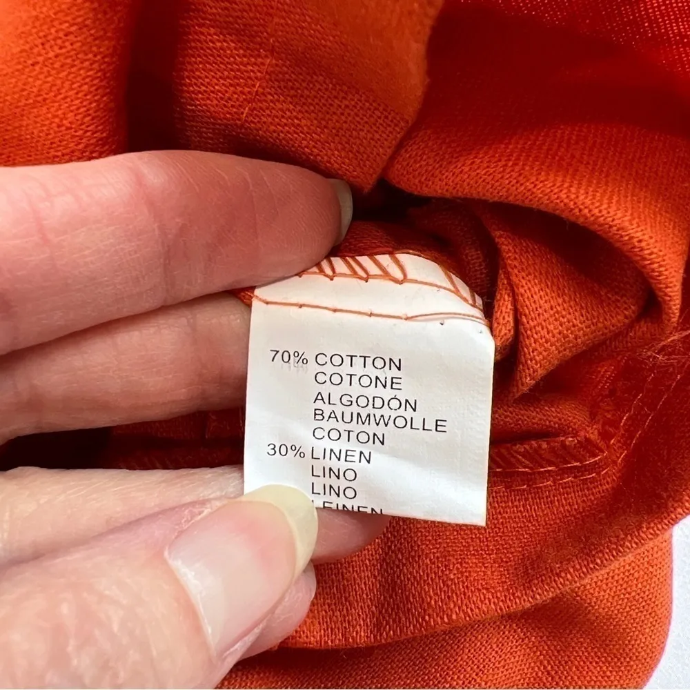 Burnt‎ Orange Paper Bag High Waisted Cotton Linen Blend Shorts Size M - Image 6