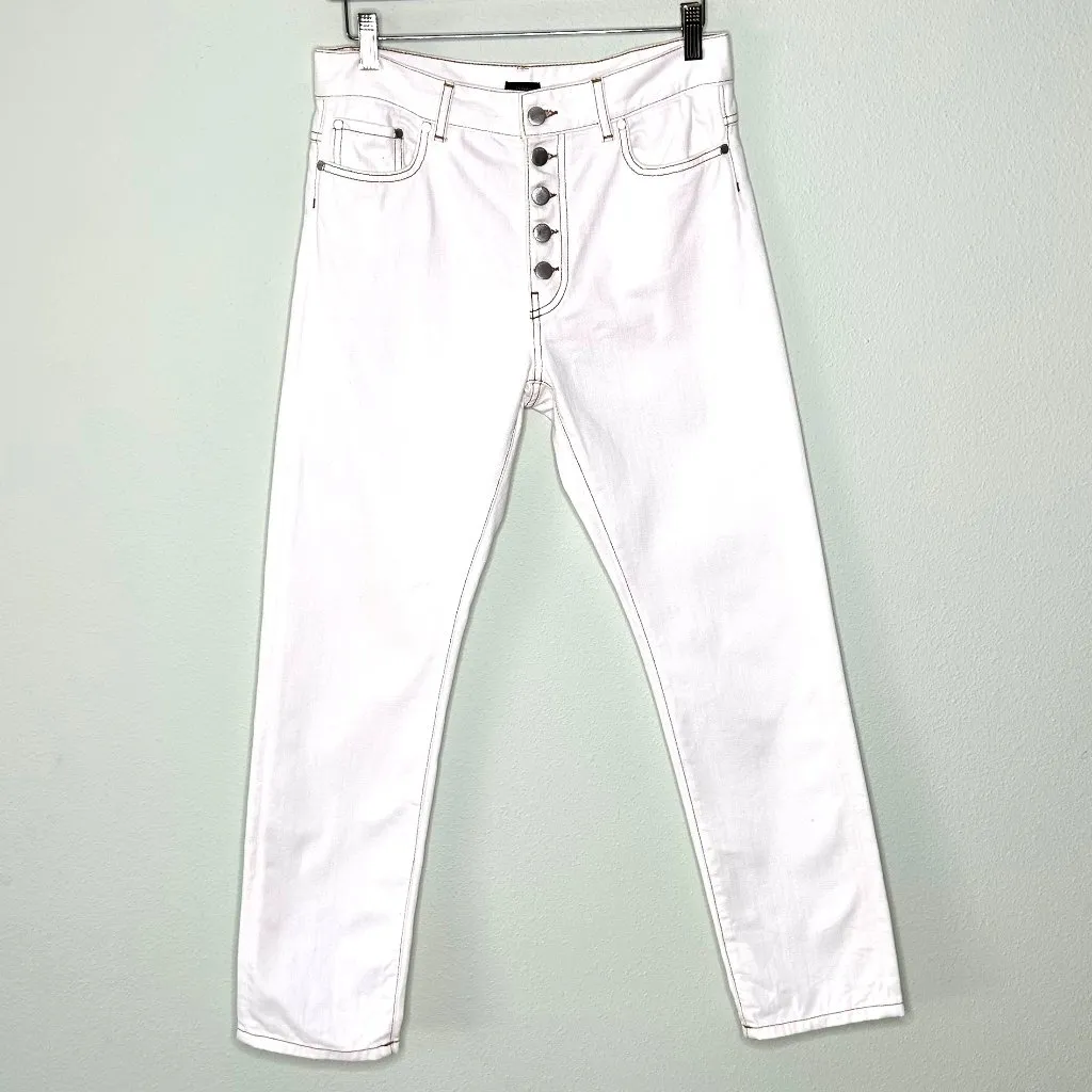 JOSEPH Button Fly Jeans in White with Contrast Stitching Size 26 - Image 12