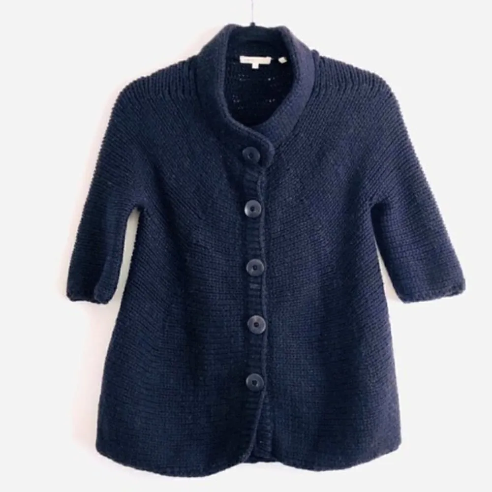 Vince Sweater S Wool Chunky Knit Mock Neck Black Button Down Warm Cozy Luxury - Image 3