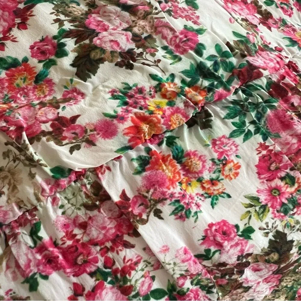 Rococo Sand Women’s Vie Crepe Pink Floral Green Long Sleeve Ruffle Mini Dress XS - Image 9