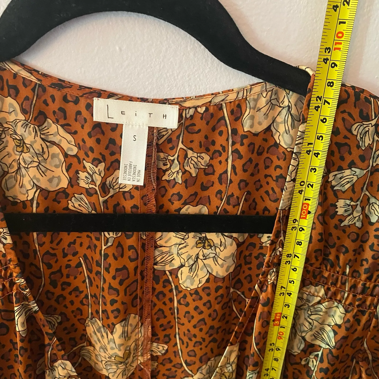 Leith Floral Cheetah Animal Print Brown Midi Wrap Dress Women's size Small - Image 8