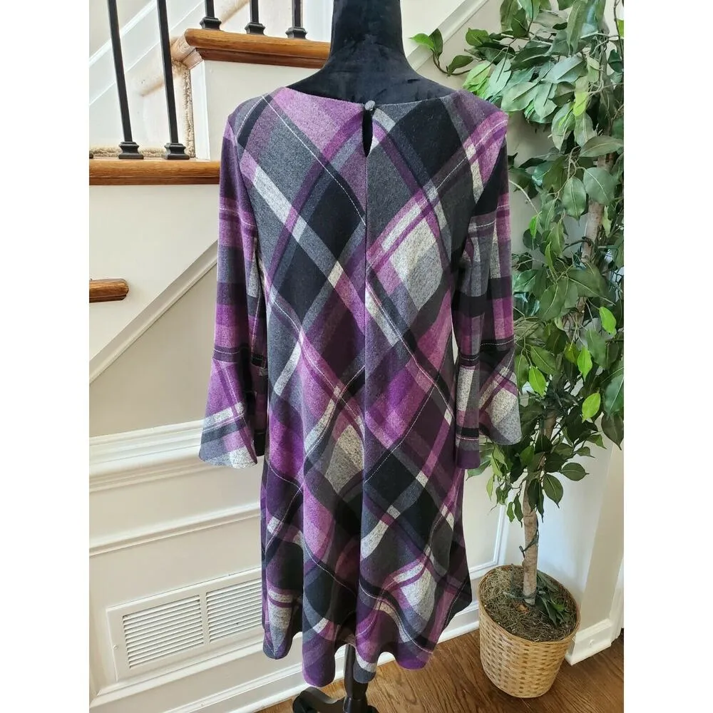 Jessica Howard Purple & Black Polyester Round Long Sleeve Knee Length Dress XL - Image 8