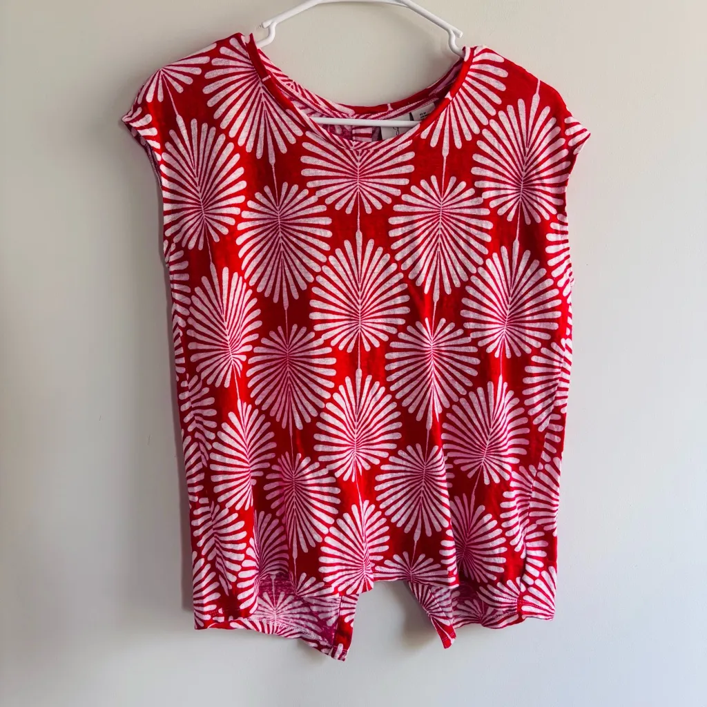 Joie size medium100% linen red and white leaf print blouse - Image 2
