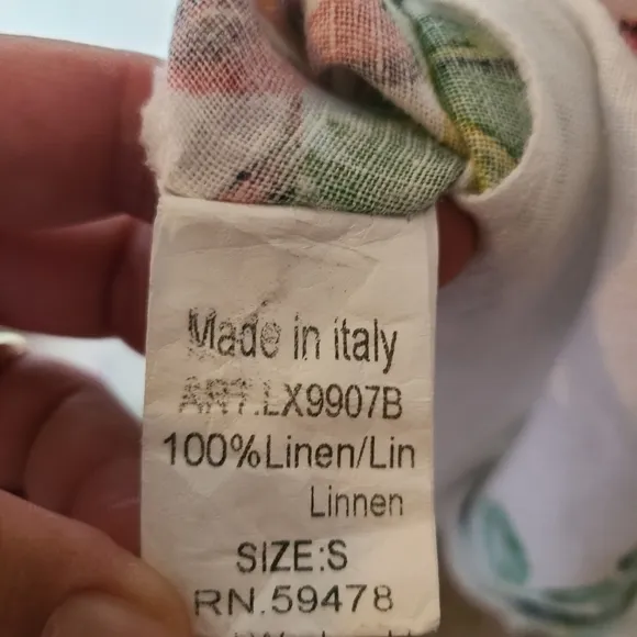 Lungo L’arno‎ 100% Linen Floral Palms Maxi Dress/Coverup Size Small White - Image 6