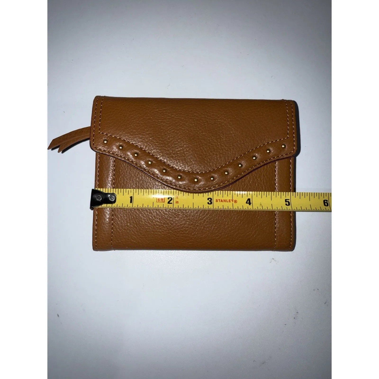 Michael Kors Astor Tan Leather Studded Wallet Button Snap Envelope T - Image 5