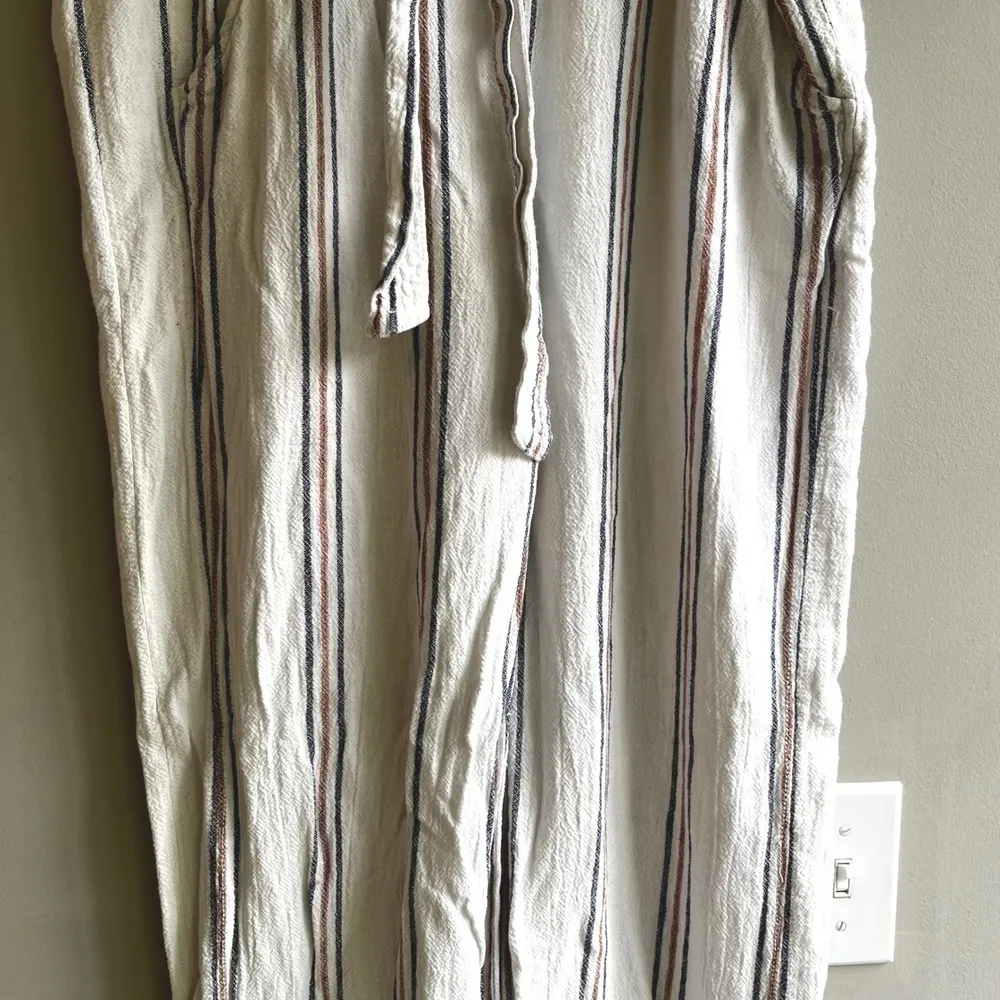 Jolt Striped Shorts Womens L Large Casual Summer Boho Beige Brown Blue Linen - Image 7