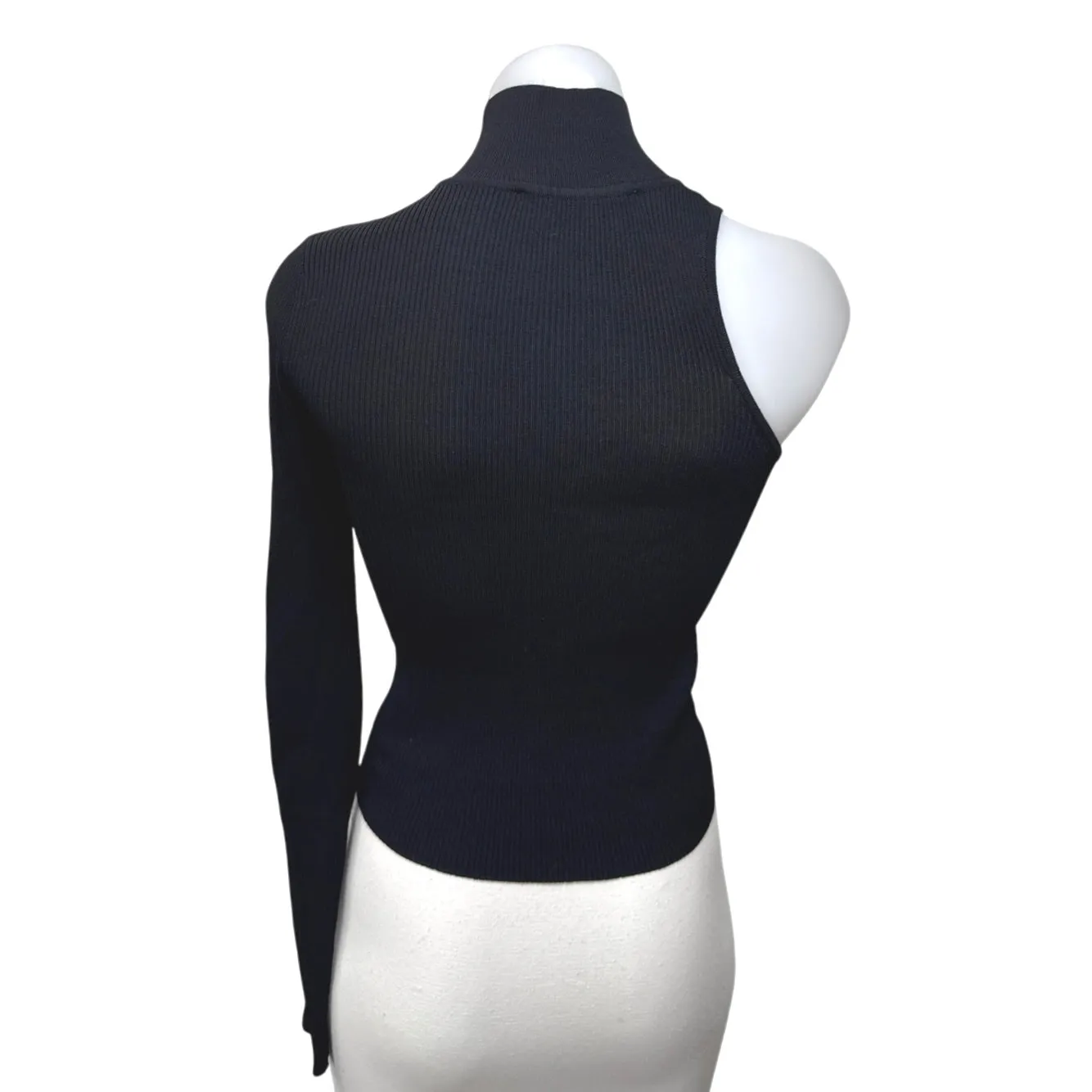 Zara Women's Black Rib Knit Turtlrneck One Shoulder Long Sleeve Sweater Top Sz S - Image 2