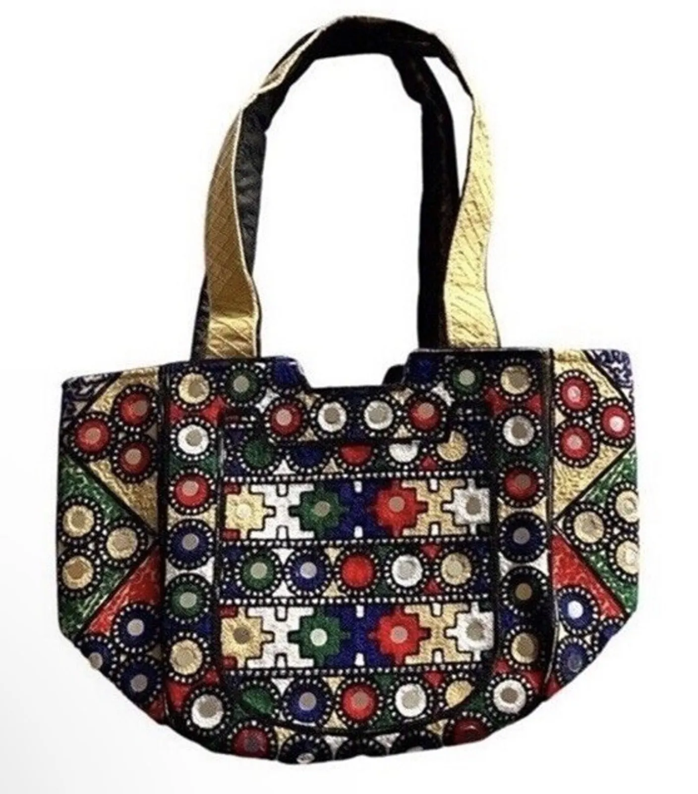 Unique Mirrored Tote Bag Blue Red Green White Bag Medium Pakistan NWOT Black - Image 1