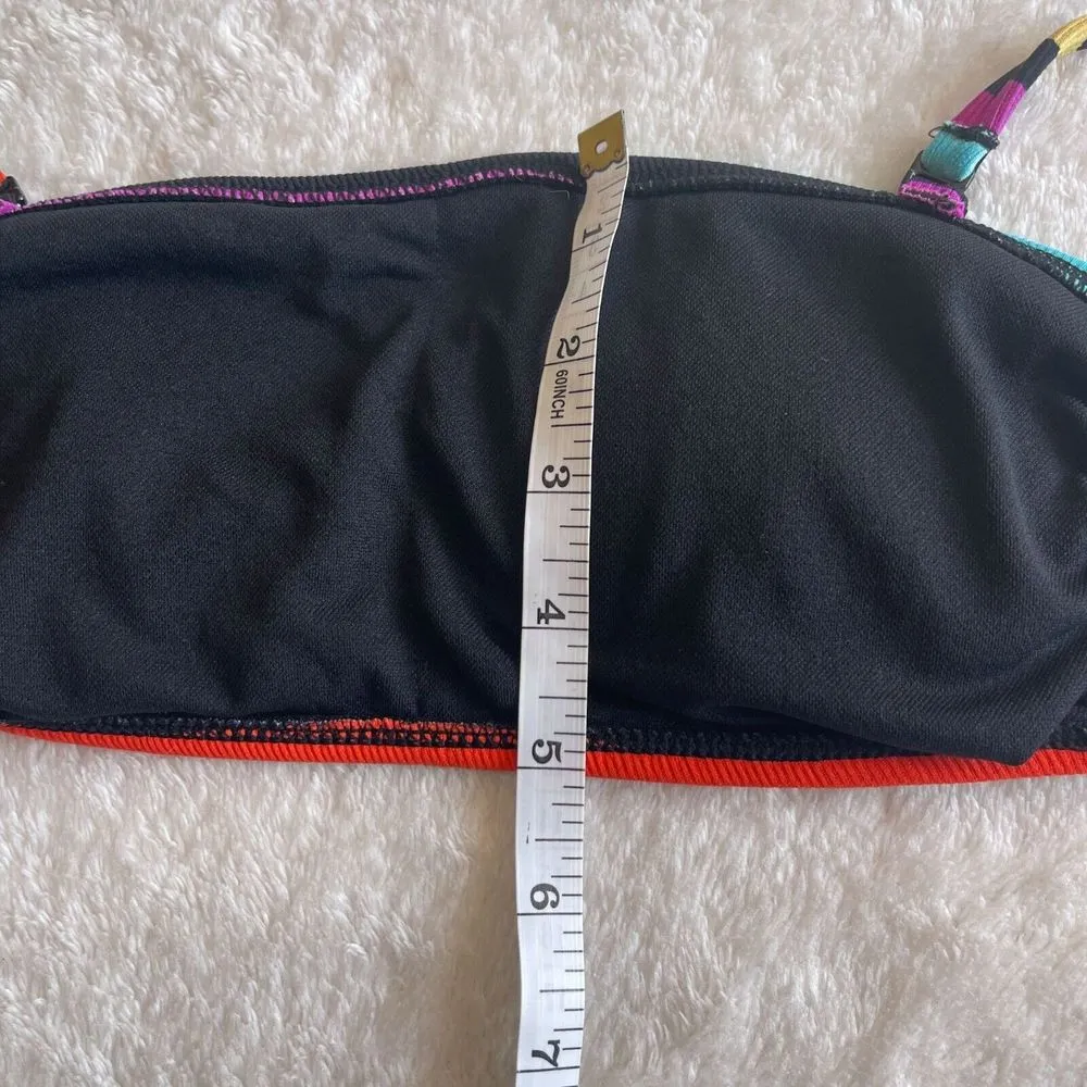 Xhilaration Bandeau Bikini Top Womens S Multicolor Rainbow Striped‎ Vibrant Pool - Image 6
