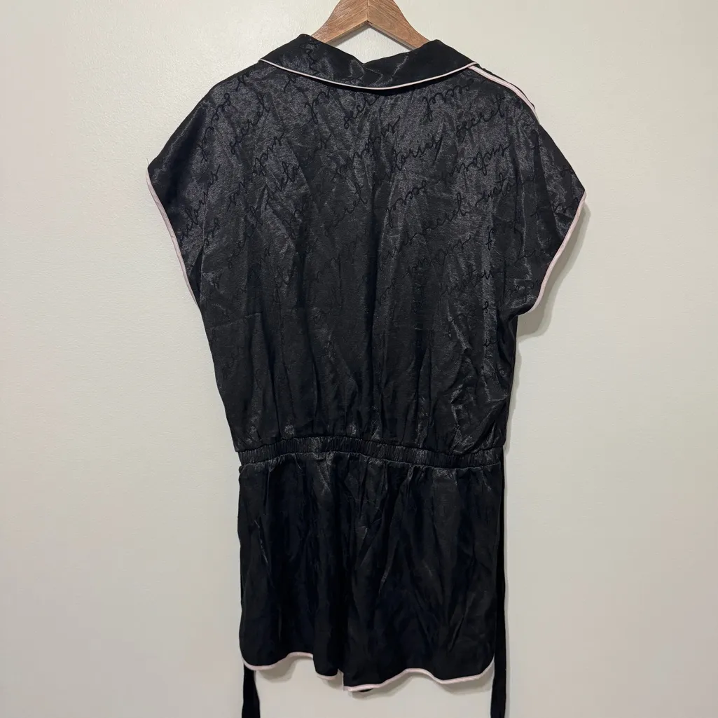 Victoria’s Secret Satin Sleep Romper Size XL Black Pink Logo PJs - Image 7