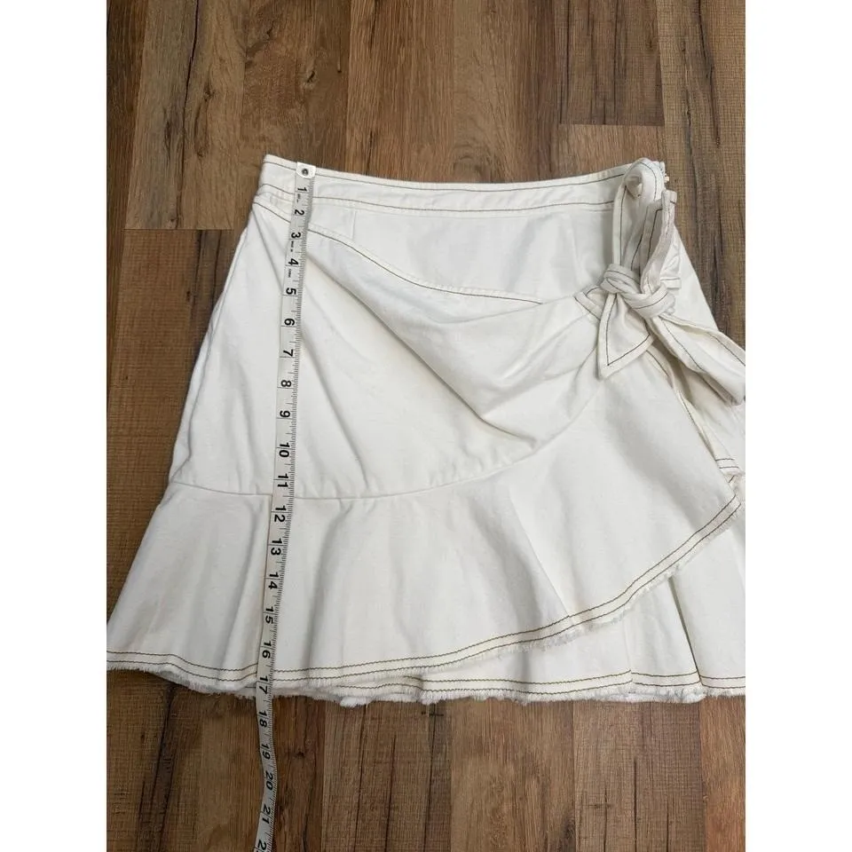 Cinq à Sept White Cotton‎ Ruffle Wrap Mini Skirt Size 4 - Image 6
