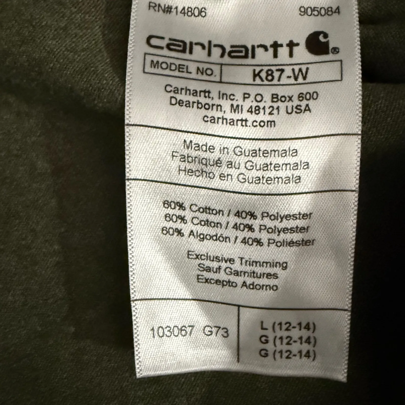 Carhartt K87-W Loose Fit Cotton Polyester‎ Pocket T-Shirt 12-14 Green - Image 5