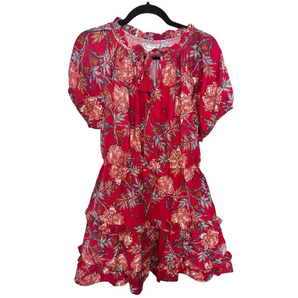 NWT Band Of The Free Connie Garnet Floral Tiered Mini Dress Size Medium - Image 3