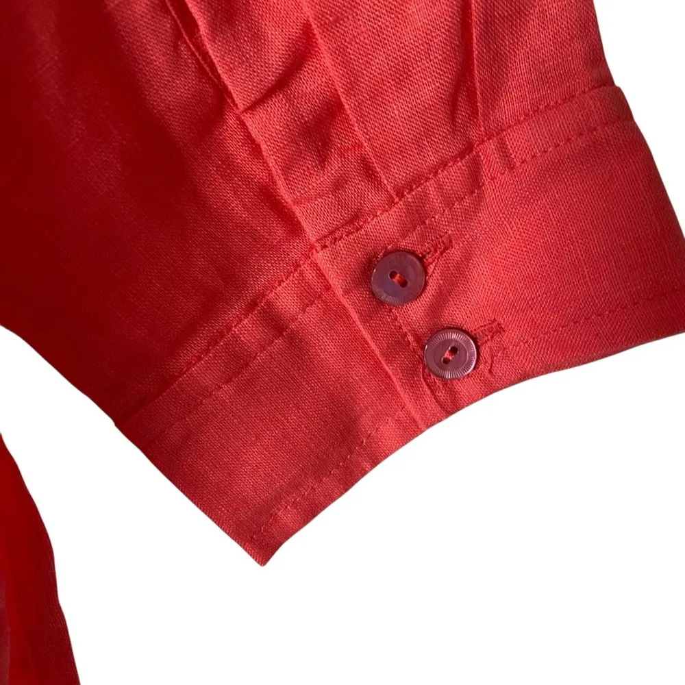 Eileen Fisher Organic Linen Collarless Button Down Shirt size Petite Small PS - Image 4