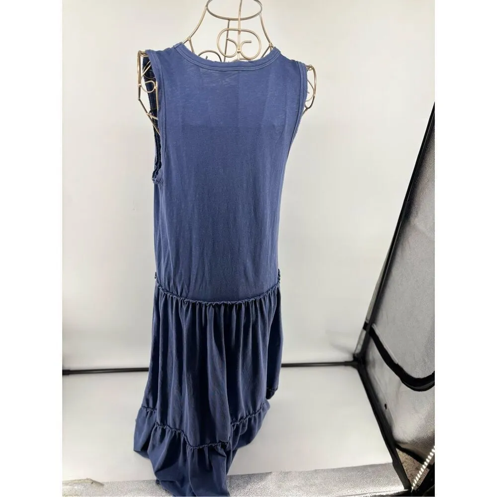 AERIE Tiered Blue Maxi Dress Raw Hem Women’s Size Large Sleeveless 60% Cotton - Image 11