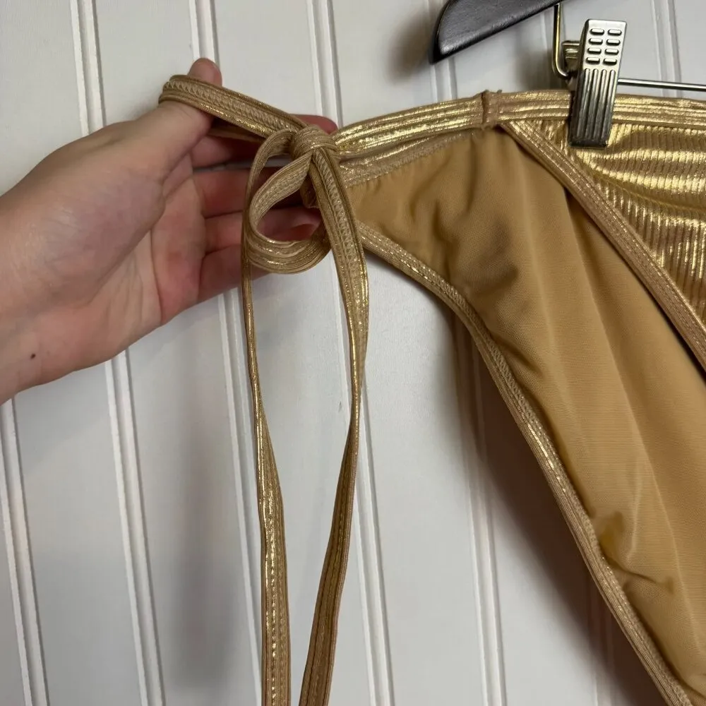 Cacique NWT gold ribbed bikini bottom side ties size 24 E15 - Image 2