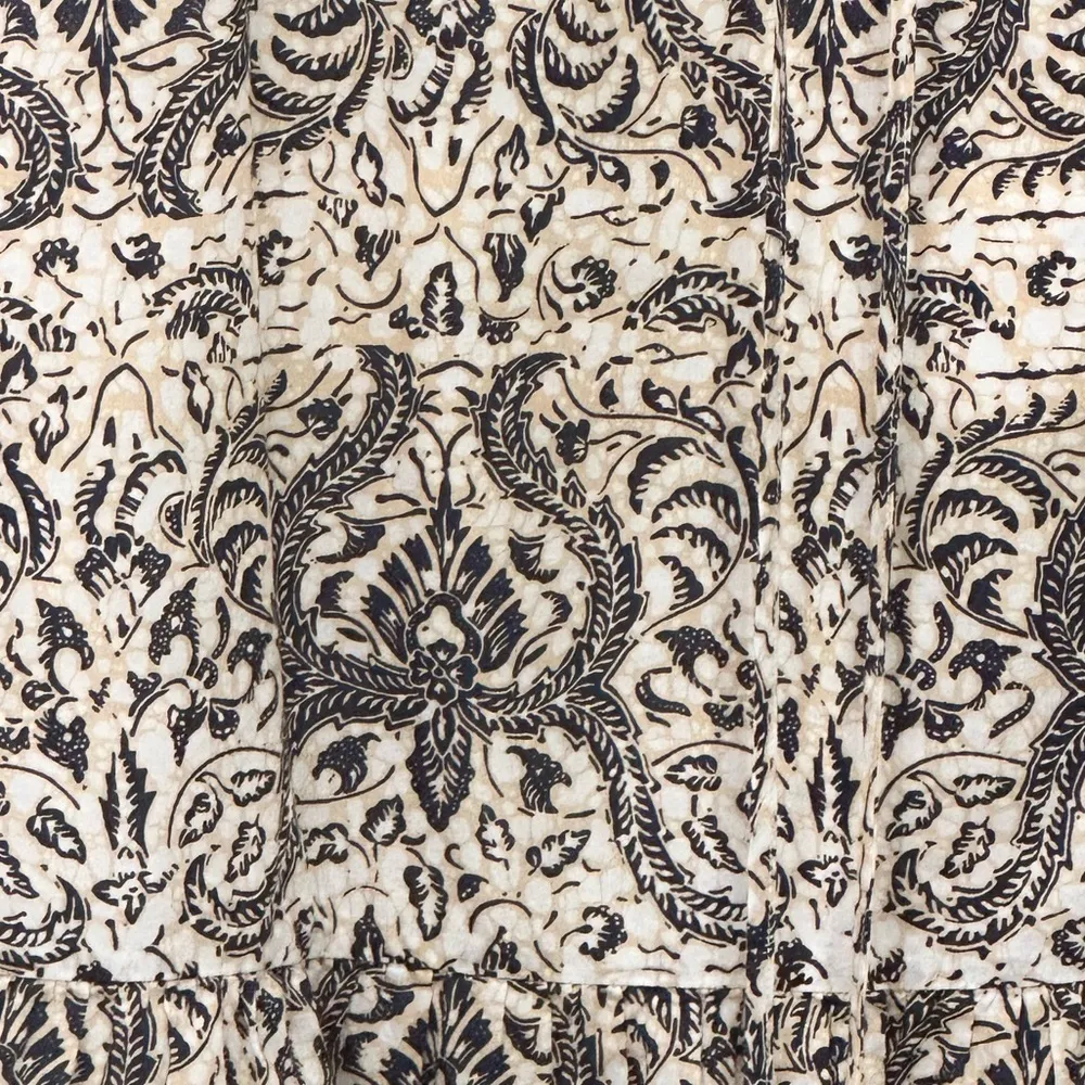 Figue Gianna Mini Dress XS Paisley Tan Blue Cotton Boho Beachy Coastal Tassel - Image 9