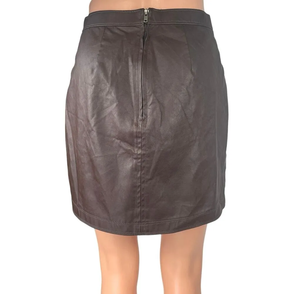 Abercrombie & Fitch Womens Brown Vegan Faux Leather Mini Straight Pencil Skirt S - Image 3