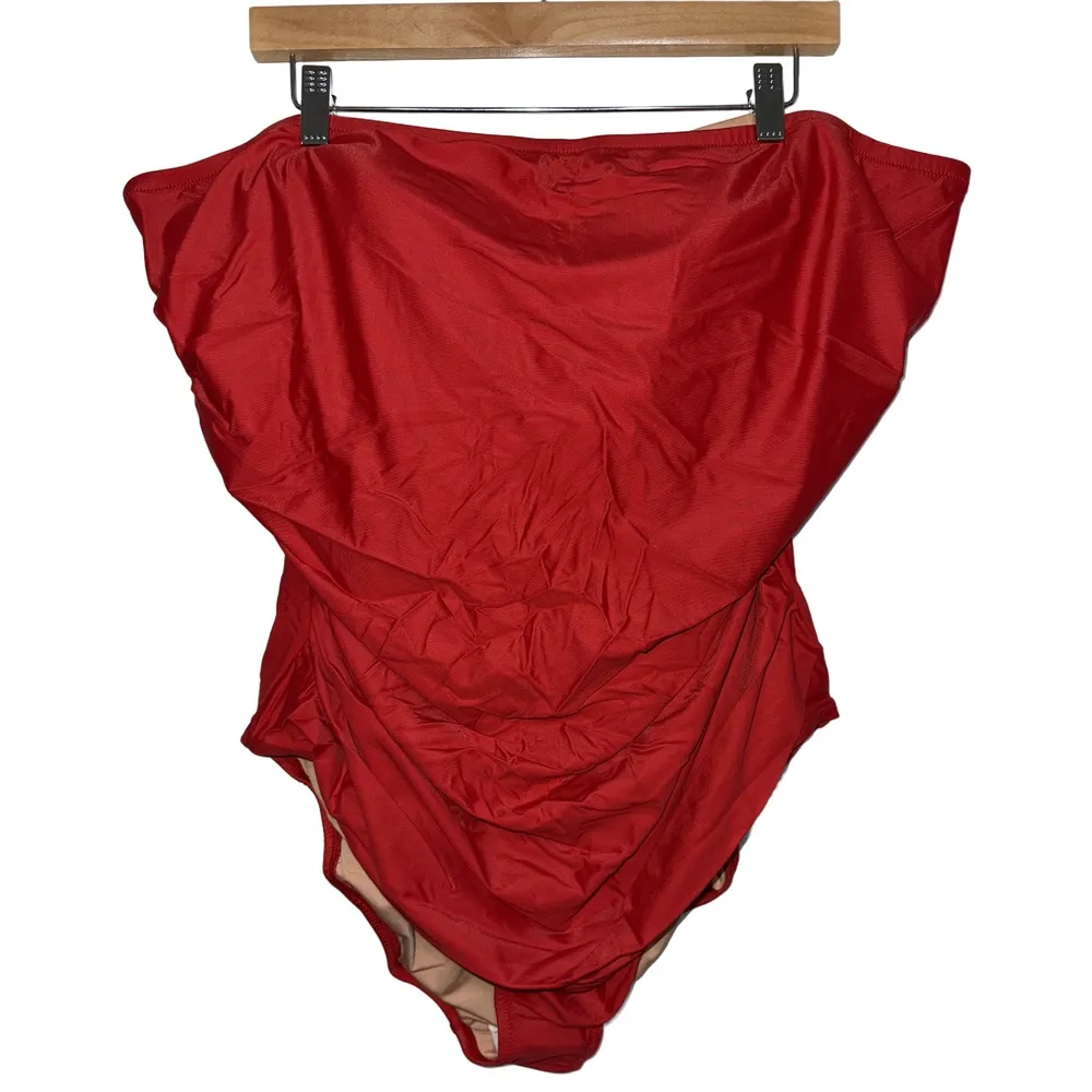 NWT J. Crew Ruched Bandeau One-Piece Swimsuit BC115 Bright Cerise Womens Size 24 - Image 6