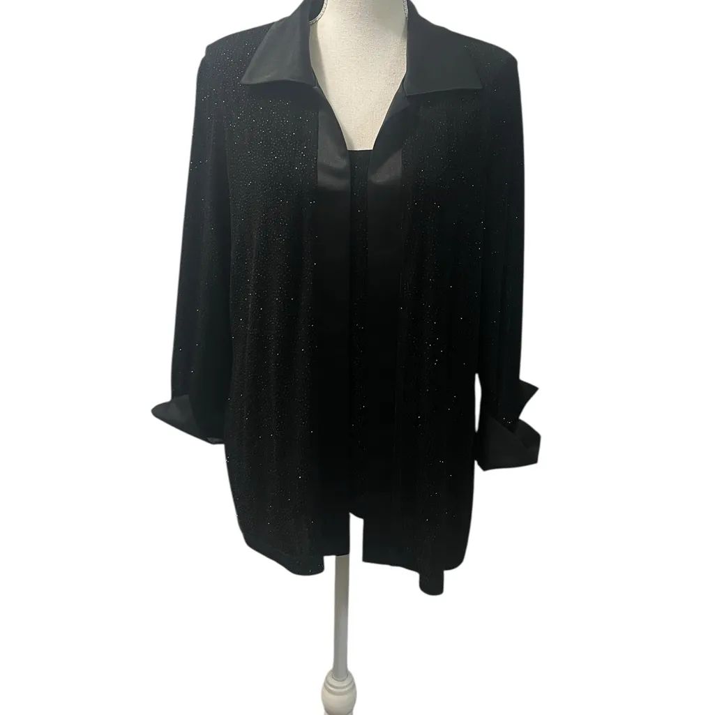 Vintage R&M Collection Black Sparkly Open Cardigan w/Built In Tank L U.S.A. Made Size L - Image 2