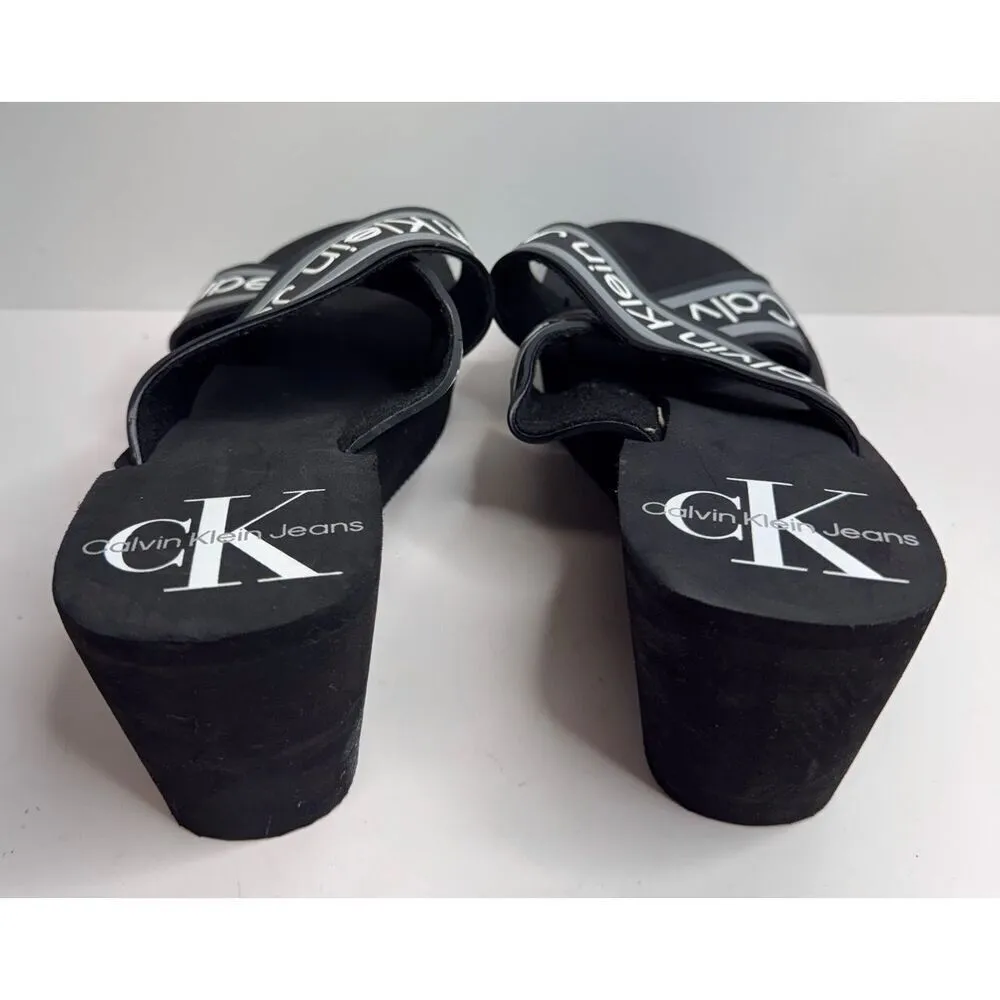 Calvin Klein Wedge Sandal Size 8.5 Resort Black White Crisscross Lightweight - Image 5