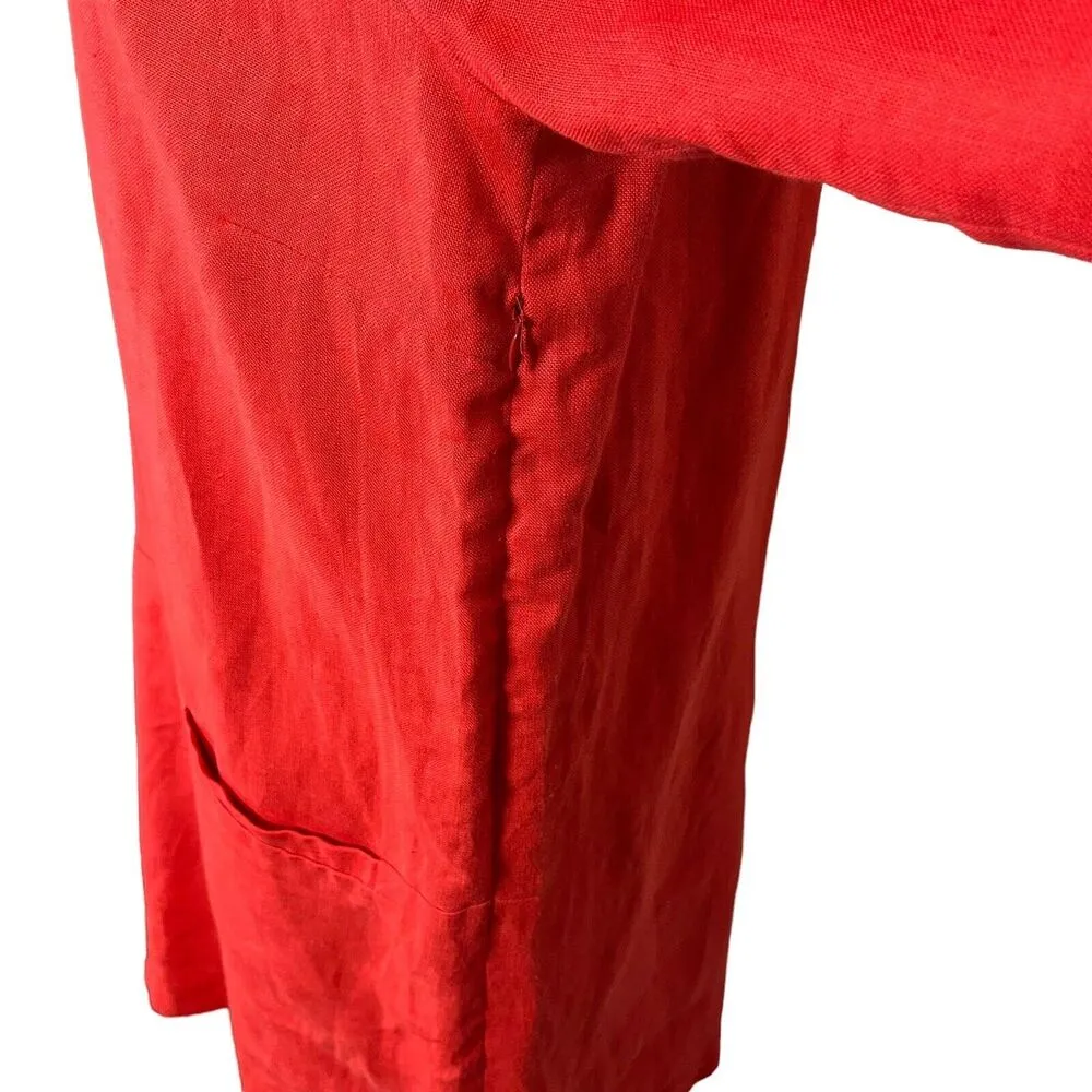 Emerson Fry Weston Linen Mod Shift Mini Dress Poppy Red Shirt Sleeve Size M New Size M - Image 7
