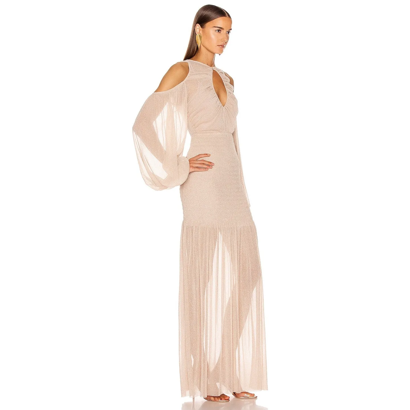 Alice McCall Spell Gown Maxi Dress nude neutral metallic knit mesh Size 4 - Image 12