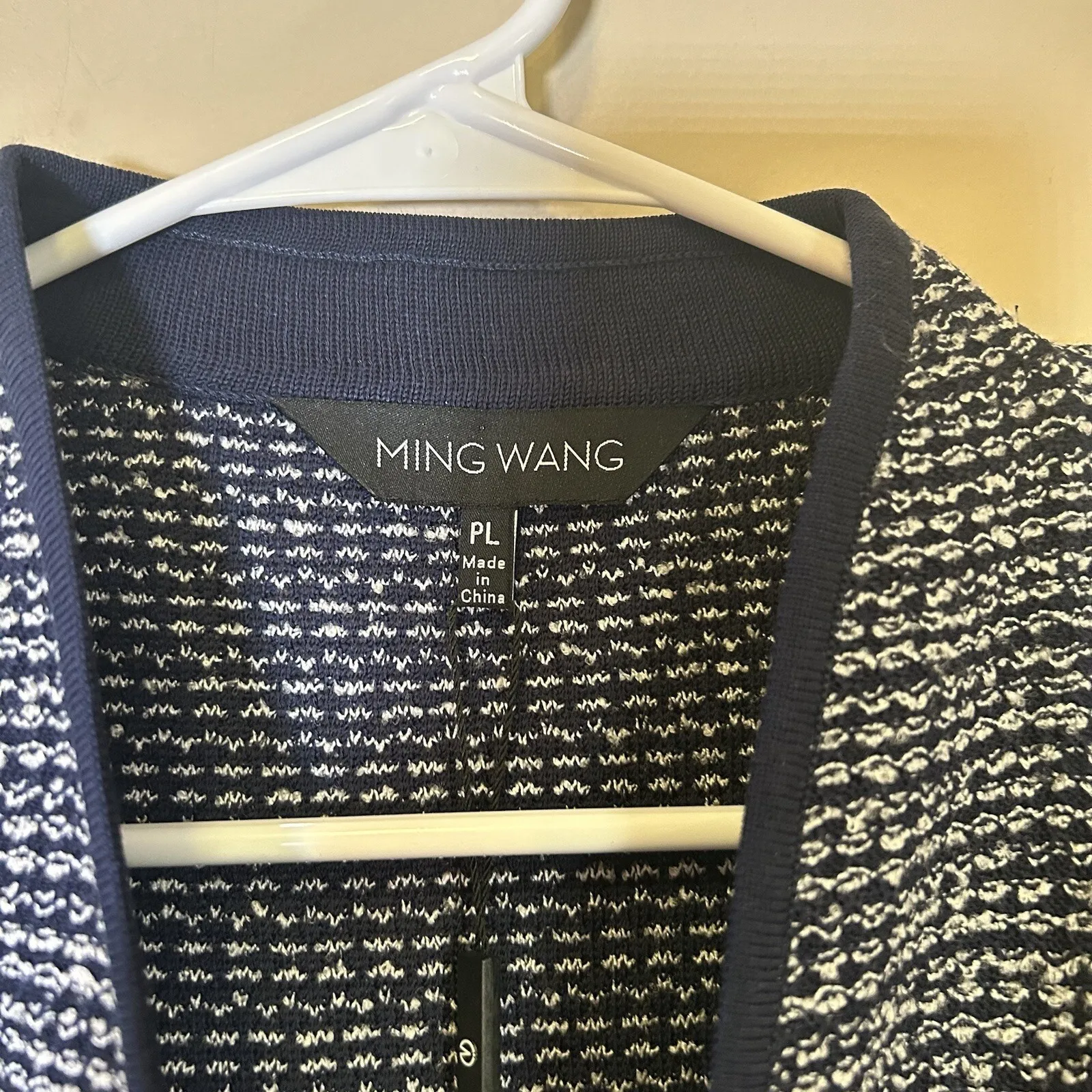 Ming Wang Heritage Fit Cardigan Size PL Navy Blue & White Sweater Coastal NWT - Image 3