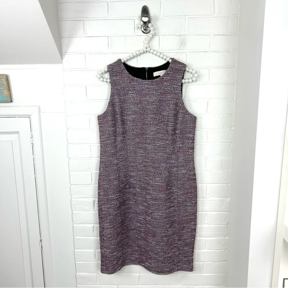 LOFT Mixed Red Boucle Tweed Knit Sleeveless Career Sheath Dress Size 8P - Image 2