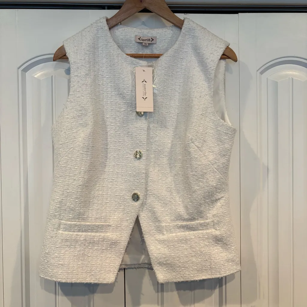 Nanette Lepore White Shimmer Tweed‎ Vest Size Medium - Image 2