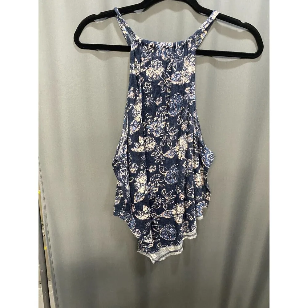 We The Free Daisy Tank Tops Women's Lg Blue Floral Pleated Cotton Sleeveless A02 - Image 5