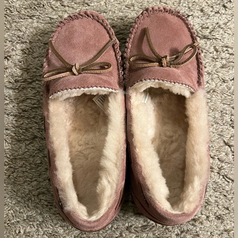 ABEO Vancouver Pink Suede Fur Lined Moccasins Slippers Flats - Image 2