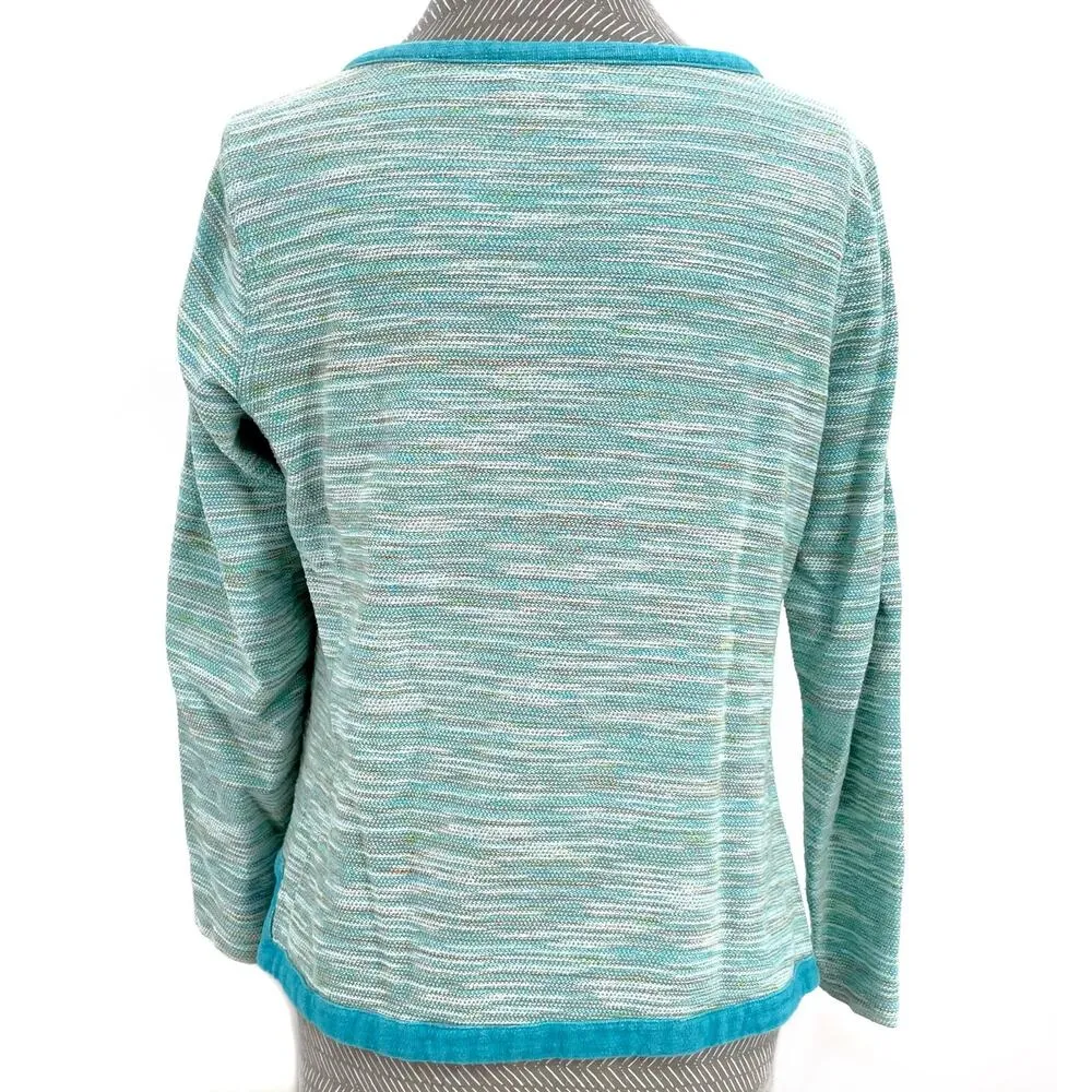 Coldwater Creek Bright Blue Aqua Multi Space Dye Zip Cardigan Sweater Jacket M - Image 3