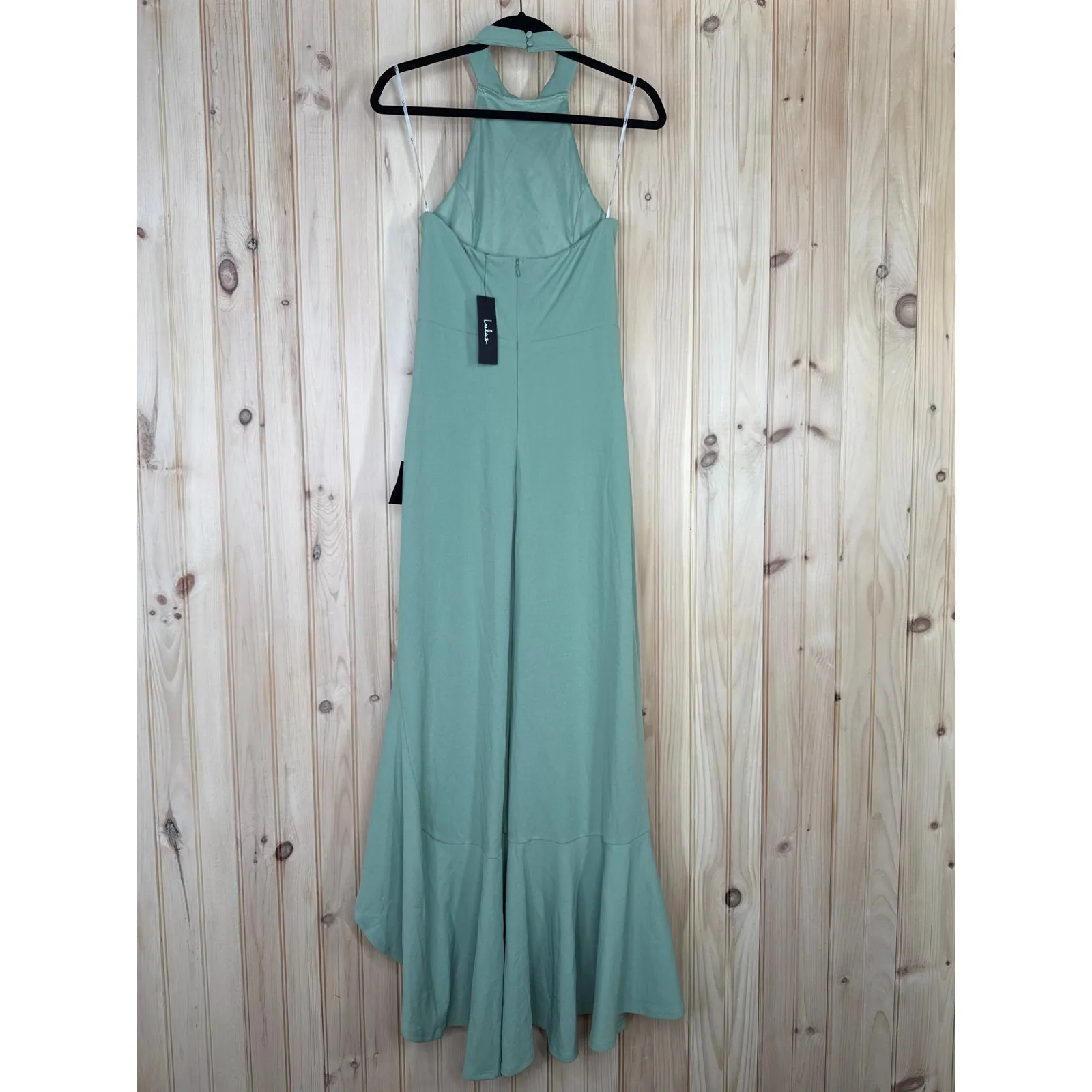 NWT Lulus Majestic Perfection Sage Green Ruffled Halter Maxi Dress Wedding Sz M - Image 4