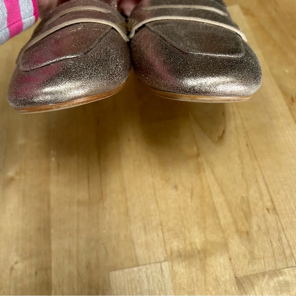 Boden Metallic Leather Penny Loafer Flats Gold Size 6 - Image 4
