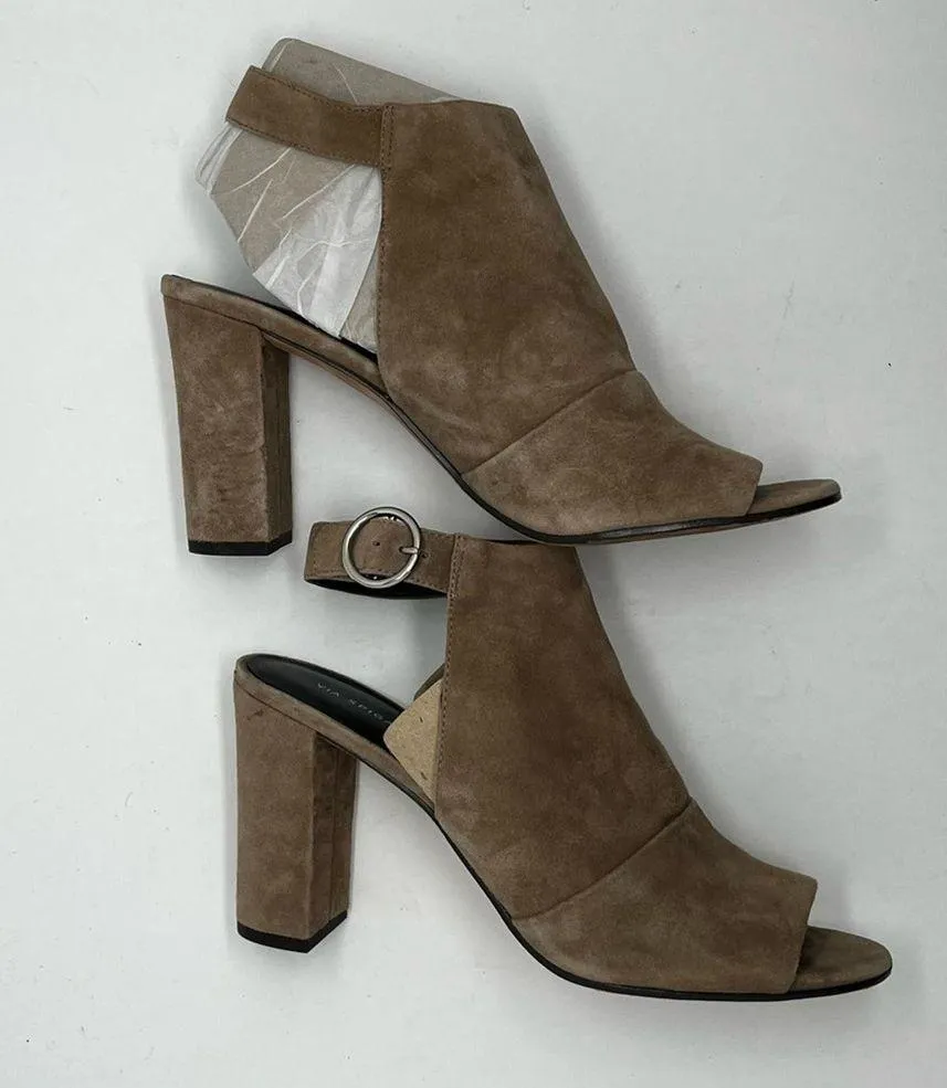 Via Spiga Women's Suede Leather Tan Open Toe Buckle Sling Bootie Block Heel 10 - Image 5
