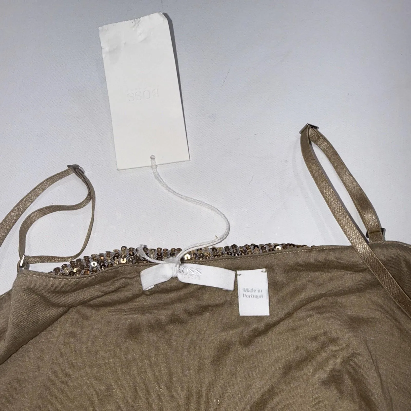 Hugo Boss Sequined Side Slit Tank Blouse Women's Size Large Champagne Gold NEW - Image 13