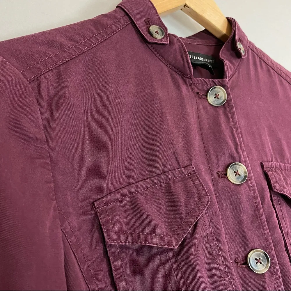 White House Black Market Soft Utility Jacket Lightweight Cabernet Pockets Size 0 - Image 14
