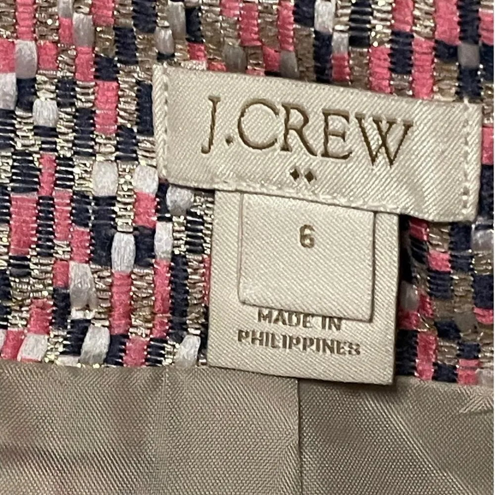 J.Crew Gold Sparkle Pink Tweed Mini Skirt size 6 - Image 5