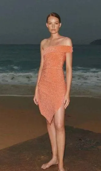 Baobab Goa Off The Shoulder Bodycon Mini Dress Mandarine Womens Size Medium Orange - Image 8