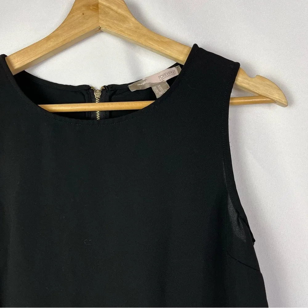 Forever 21 Black Chiffon Zip Back Sleeveless Tank Top XS - Image 3