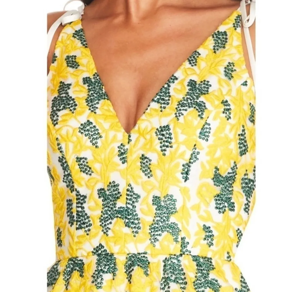 Dress the Population Sunny Floral Embroidery Tiered Dress Canary Yellow‎ Small - Image 4