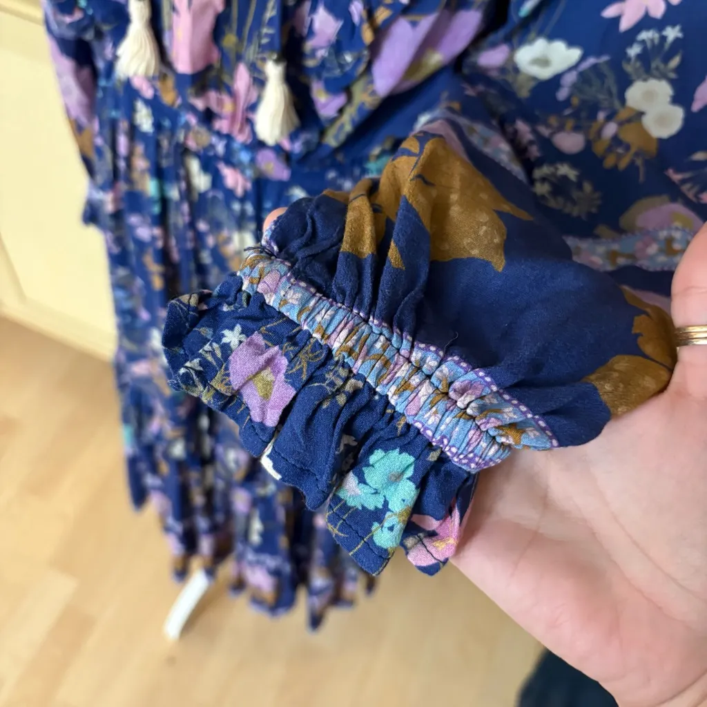 SPELL & THE GYPSY Collective Wild Bloom Midi Dress Navy Floral Print Size Medium Blue - Image 7