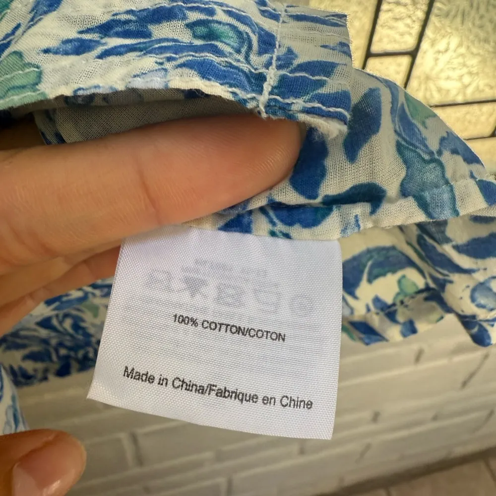 Tory Burch Floral Blue and Green Button-Up Shirt size 2 - Image 6