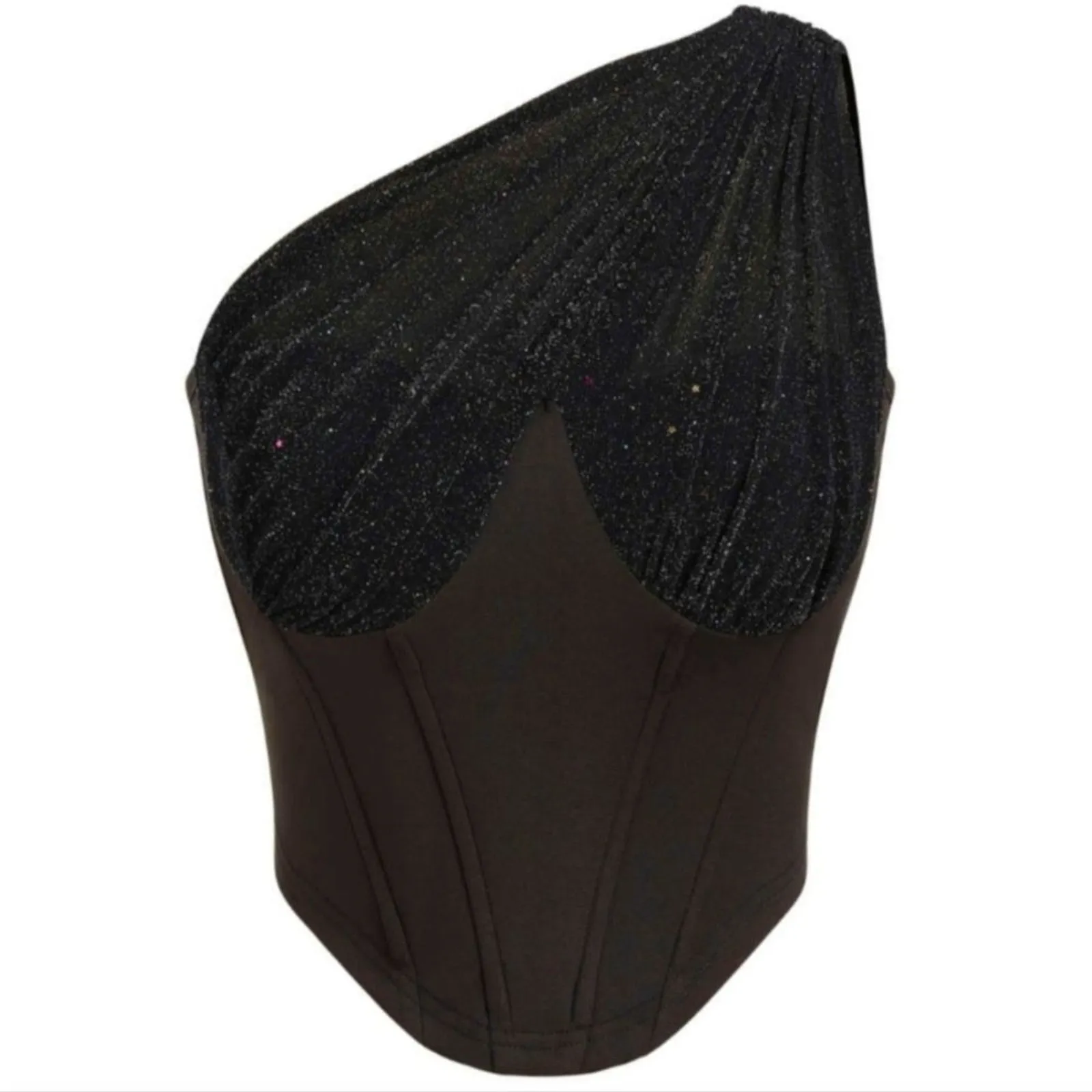 Cider Plus 2x Black Tank Top Bustier Corset‎ One Shoulder Sparkle Sexy - Image 7
