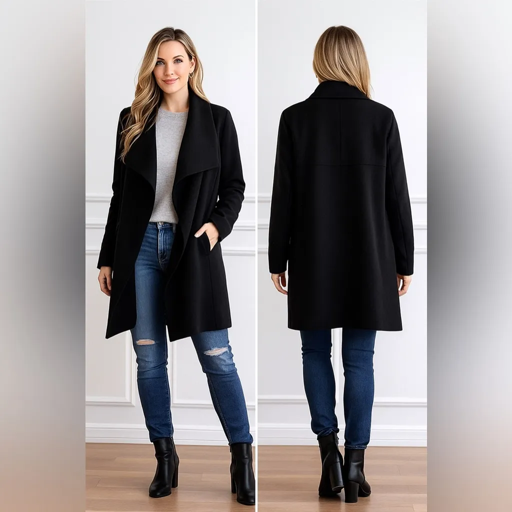 ZARA Woman Black Waterfall Front Coat – Size Medium - Image 2