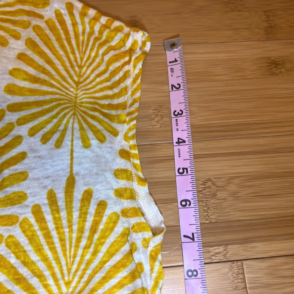 Joie Women’s 100% Linen Mustard Yellow Cap Sleeve Button Back Botanical Top|Sz:L - Image 10